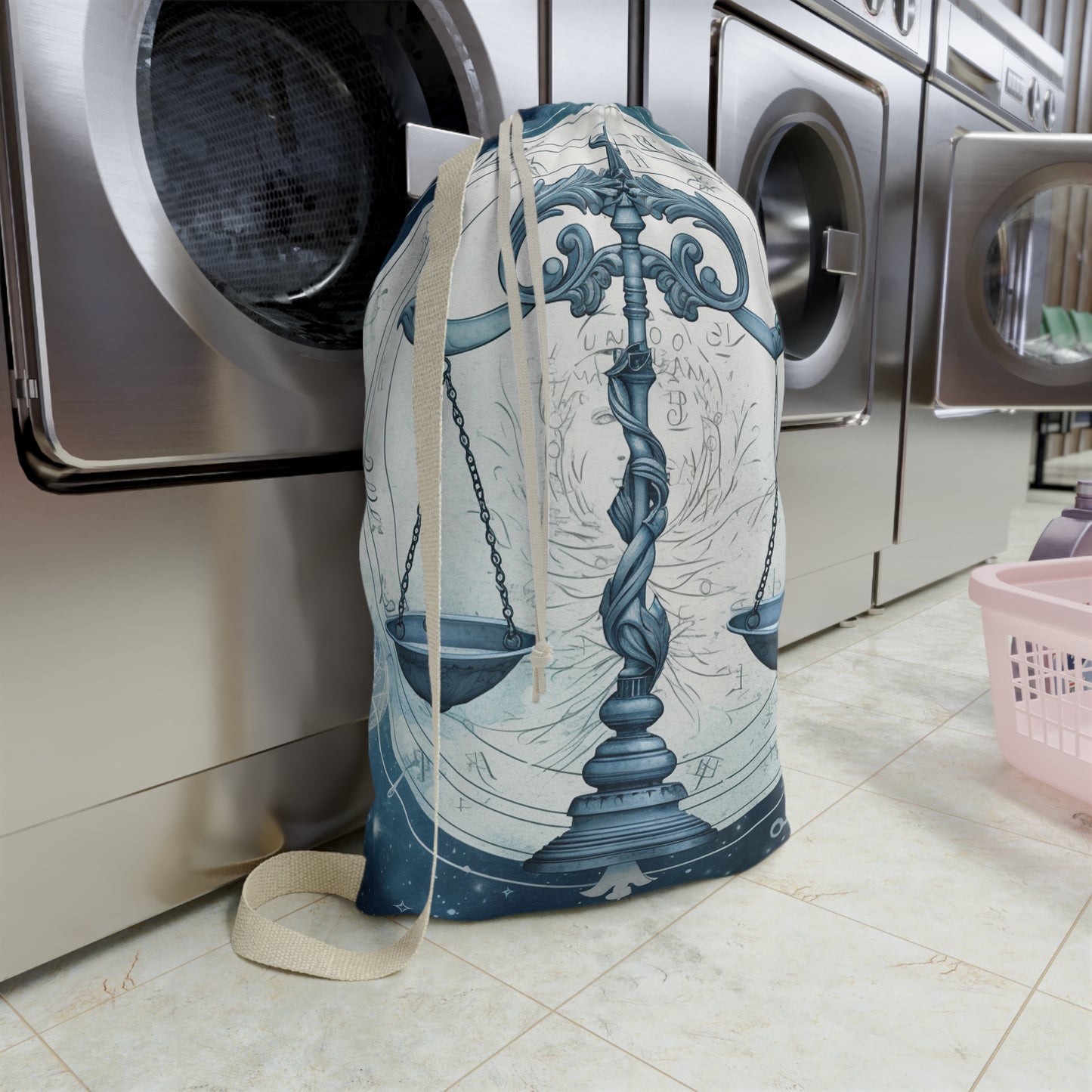 Blue Tones Libra Zodiac Cosmic Astro - Balance Scale & Symbols - Laundry Bag