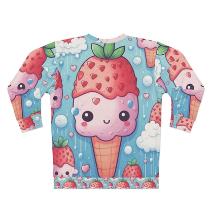 Cono de helado de fresa Kawaii - Delicia de postre de anime japonés tradicional - Regalo Otaku de bayas dulces - Sudadera unisex (AOP) 