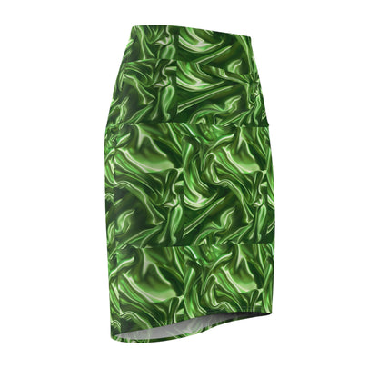 Green Silk Faux, Women's Pencil Skirt (AOP)