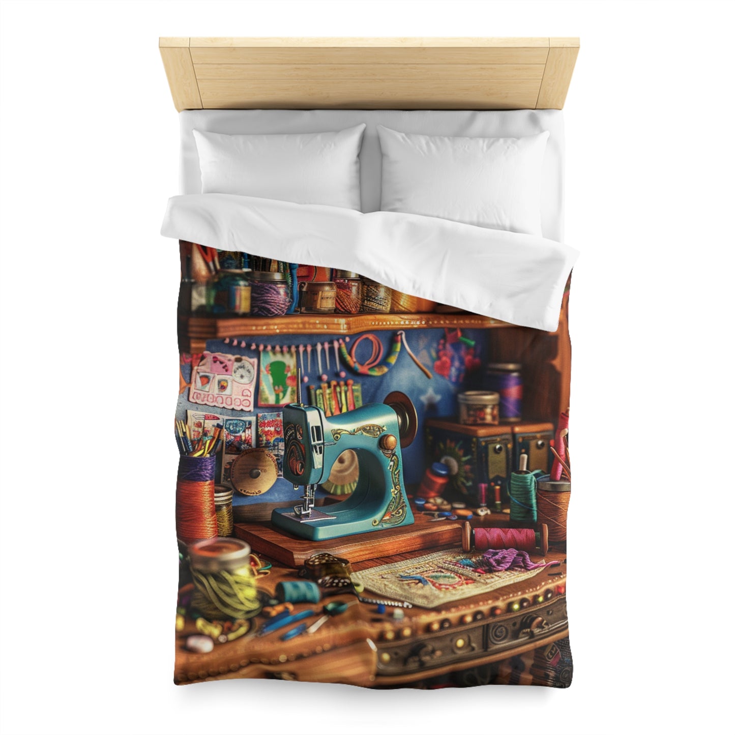 Seamstress Dream: Enchanted Sewing Nook Tapestry, Artisan Craft Room - Microfiber Duvet Cover