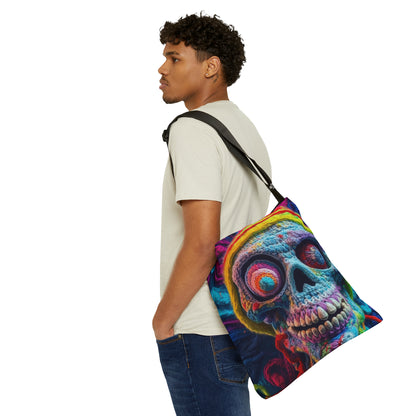 Diseño de terror aterrador de Halloween con calavera de ganchillo - Bolsa de mano ajustable (AOP) 