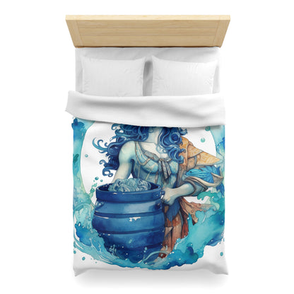 Artistic Aquarius Zodiac - Watercolor Water-Bearer Depiction - Microfiber Duvet Cover