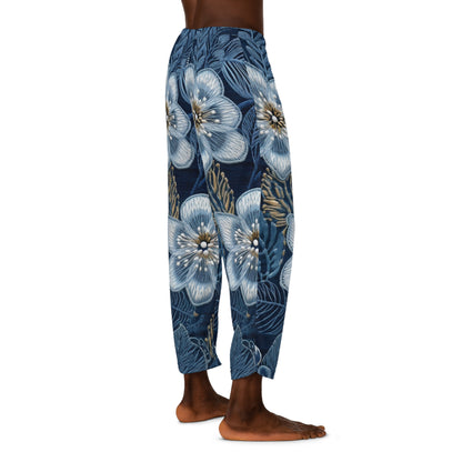 Flower Blossom Embroidery Floral on Denim Style - Men's Pajama Pants (AOP)