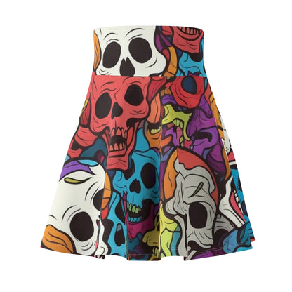 Psychedelic Rainbow Skull Head Pattern, Vibrant Colors - Women's Skater Skirt (AOP)