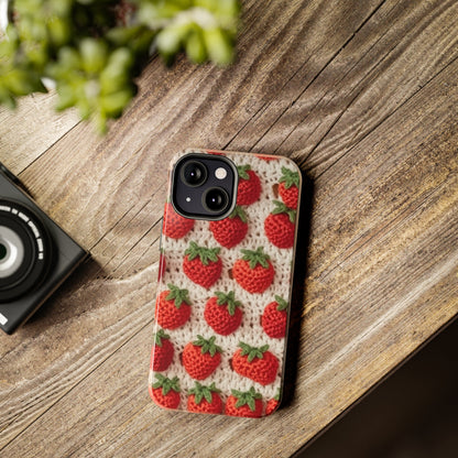 Strawberry Traditional Japanese, Crochet Craft, Fruit Design, Red Berry Pattern - Tough Phone Cases