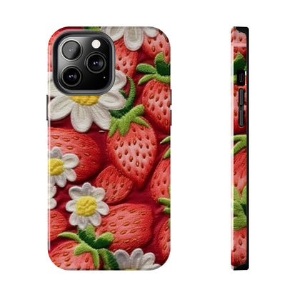 Strawberry Strawberries Embroidery Design - Fresh Pick Red Berry Sweet Fruit - Tough Phone Cases