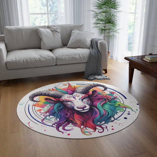 Chill Capricorn Style - Fine Line Multicolor Astrology Design - Round Rug