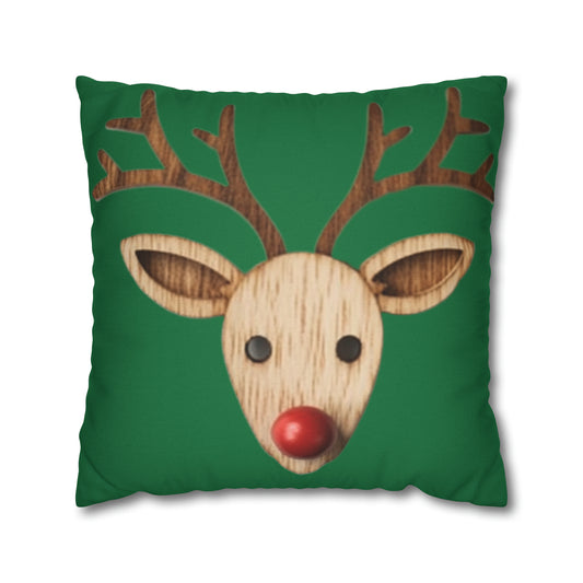 Nariz de reno rojo Navidad clásica temporada de invierno - Funda de almohada cuadrada de poliéster hilado