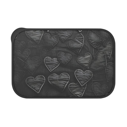 Black: Distressed Denim-Inspired Fabric Heart Embroidery Design - PLA Bento Box with Band and Utensils