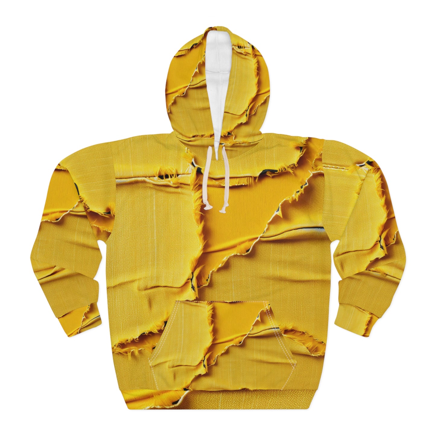 Banana Yellow Lemon: Bold Distressed, Denim-Inspired Fabric - Unisex Pullover Hoodie (AOP)