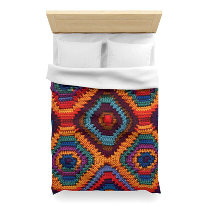 African Heritage Crochet, Vibrant Multicolored Design, Ethnic Craftwork - Microfiber Duvet Cover