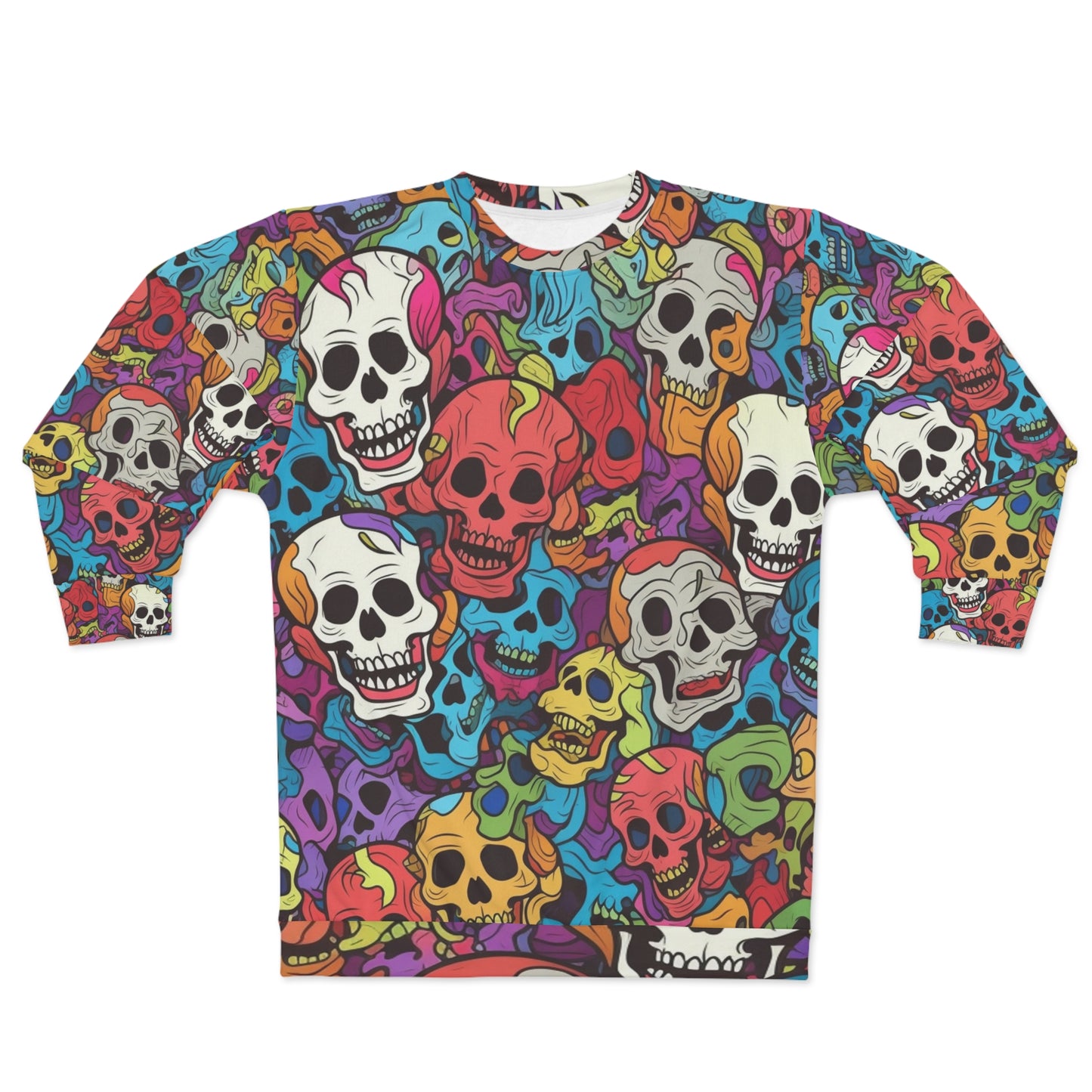 Patrón psicodélico de cabeza de calavera arcoíris, colores vibrantes - Sudadera unisex (AOP) 