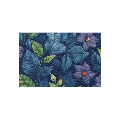 Floral Embroidery Blue: Denim-Inspired, Artisan-Crafted Flower Design - Outdoor Rug