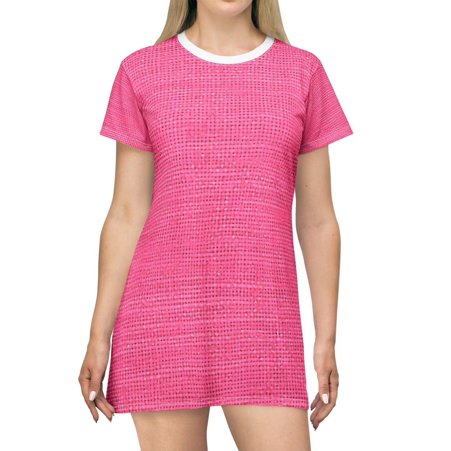 Doll-Like Pink Denim Designer Fabric Style - T-Shirt Dress (AOP)