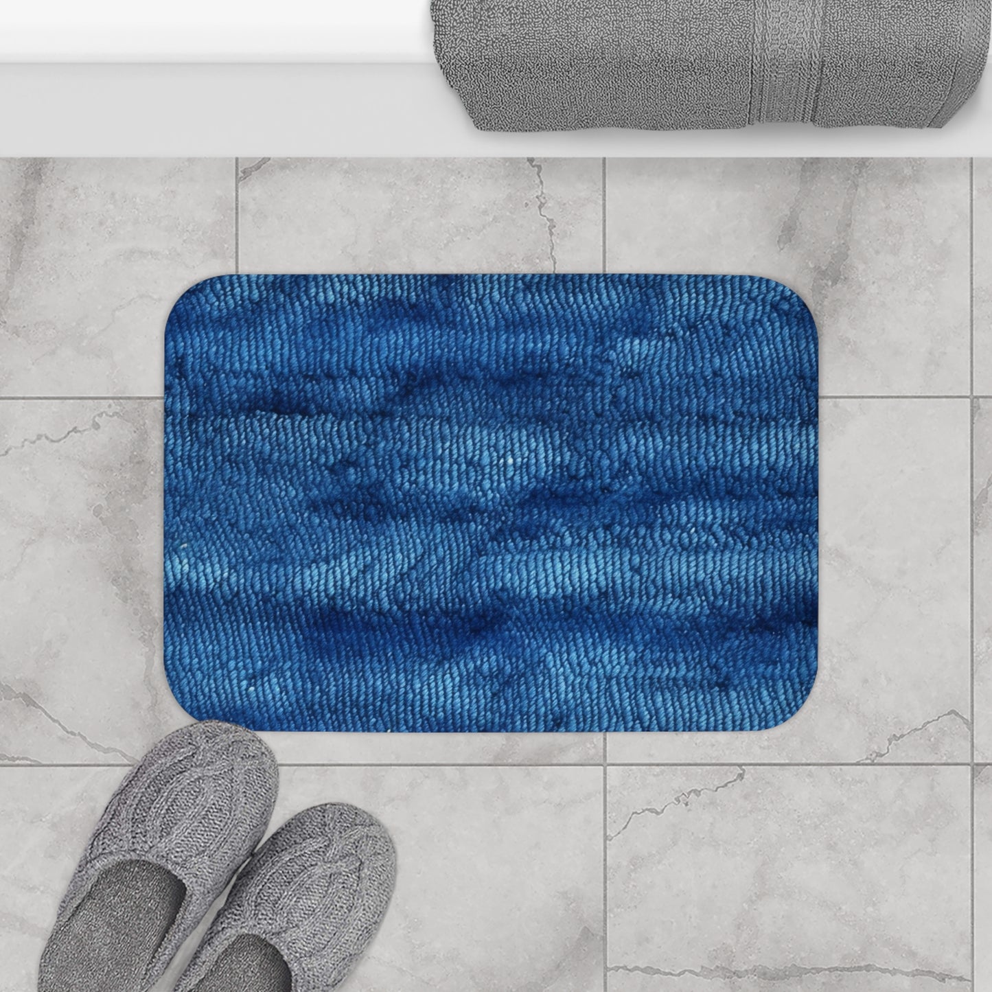 Blue Spectrum: Denim-Inspired Fabric Light to Dark - Bath Mat