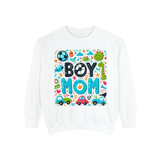Boymom Design Shirt, Soccer Boy Mom Gift, Unisex Garment-Dyed Sweatshirt