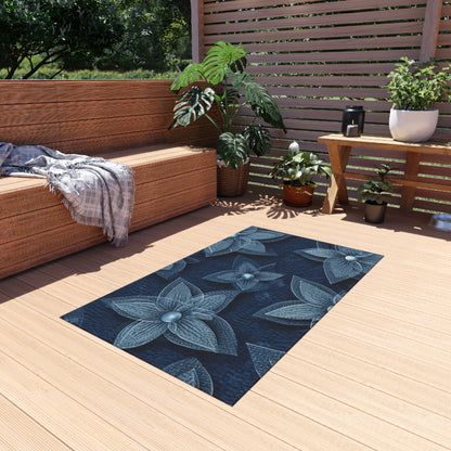 Hawaiian Flower Design - Denim-Inspired Decor Piece - Outdoor Rug