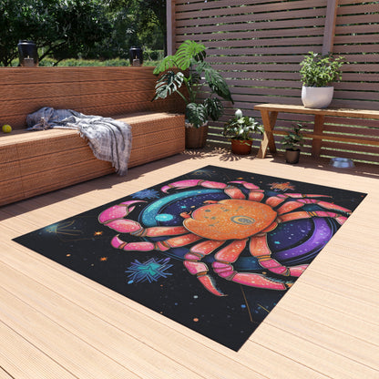 Rainbow Celestial Crab - Vibrant Cancer Zodiac Sign Art - Outdoor Rug