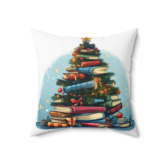 Book Lover Christmas Tree, Gift For Readers - Spun Polyester Square Pillow