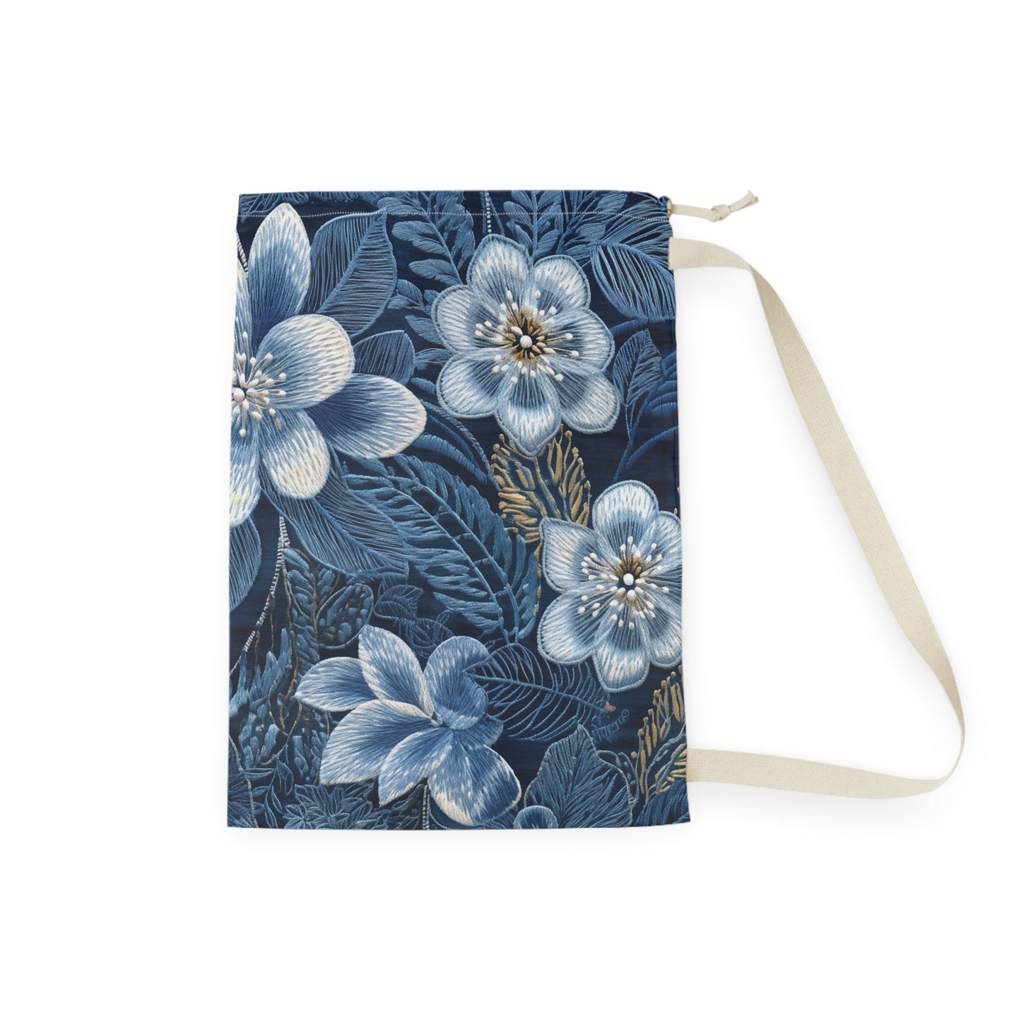 Flower Blossom Embroidery Floral on Denim Style - Laundry Bag