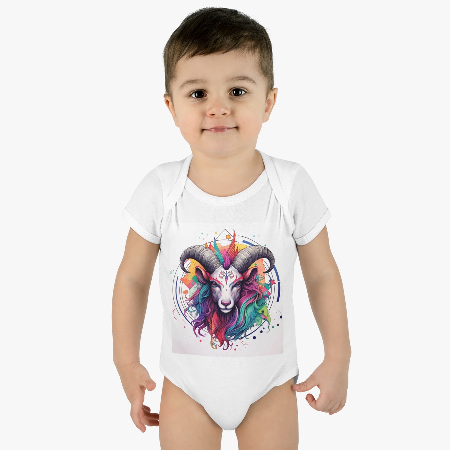 Chill Capricorn Style - Fine Line Multicolor Astrology Design - Infant Baby Rib Bodysuit