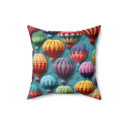 Crochet Hot Air Balloons Sky Travel Transport Scenic Style - Spun Polyester Square Pillow