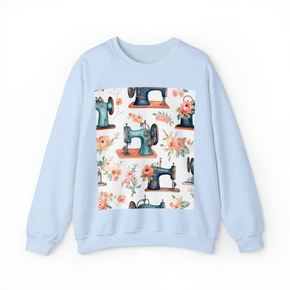 Watercolor Sewing Machines & Floral Bouquets: Antique Feminine Minimalist Styling - Unisex Heavy Blend™ Crewneck Sweatshirt