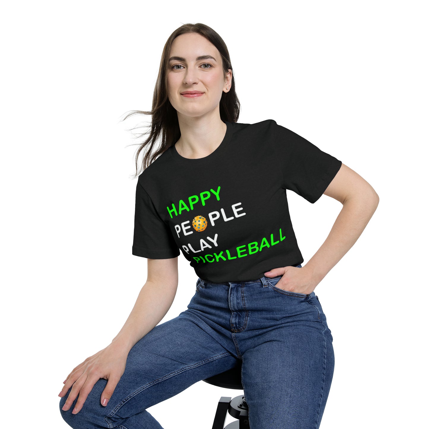 Happy People Play Pickleball Sport Game Graphic - Camiseta de manga corta unisex 