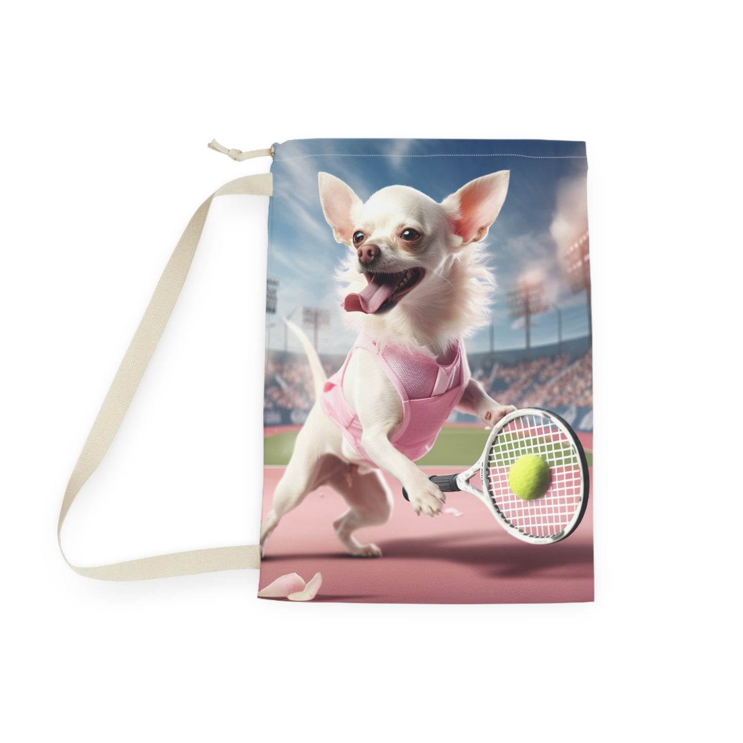 Chihuahua Tennis Ace: Dog Pink Outfit, Court Atheletic Sport Game - Laundry Bag