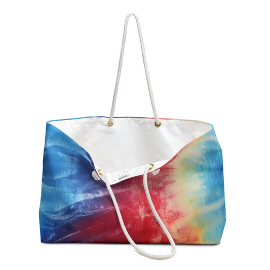 Rainbow Tie-Dye Denim: Vibrant Multi-Color, Fabric Design Spectacle - Weekender Bag