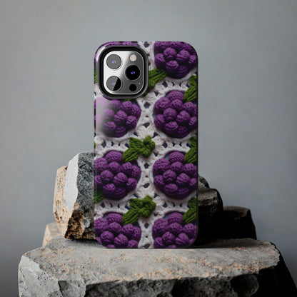 Crochet Grapes Pattern - Granny Square Design - Fresh Fruit Pick - Orchard Purple Snack Food - Tough Phone Cases