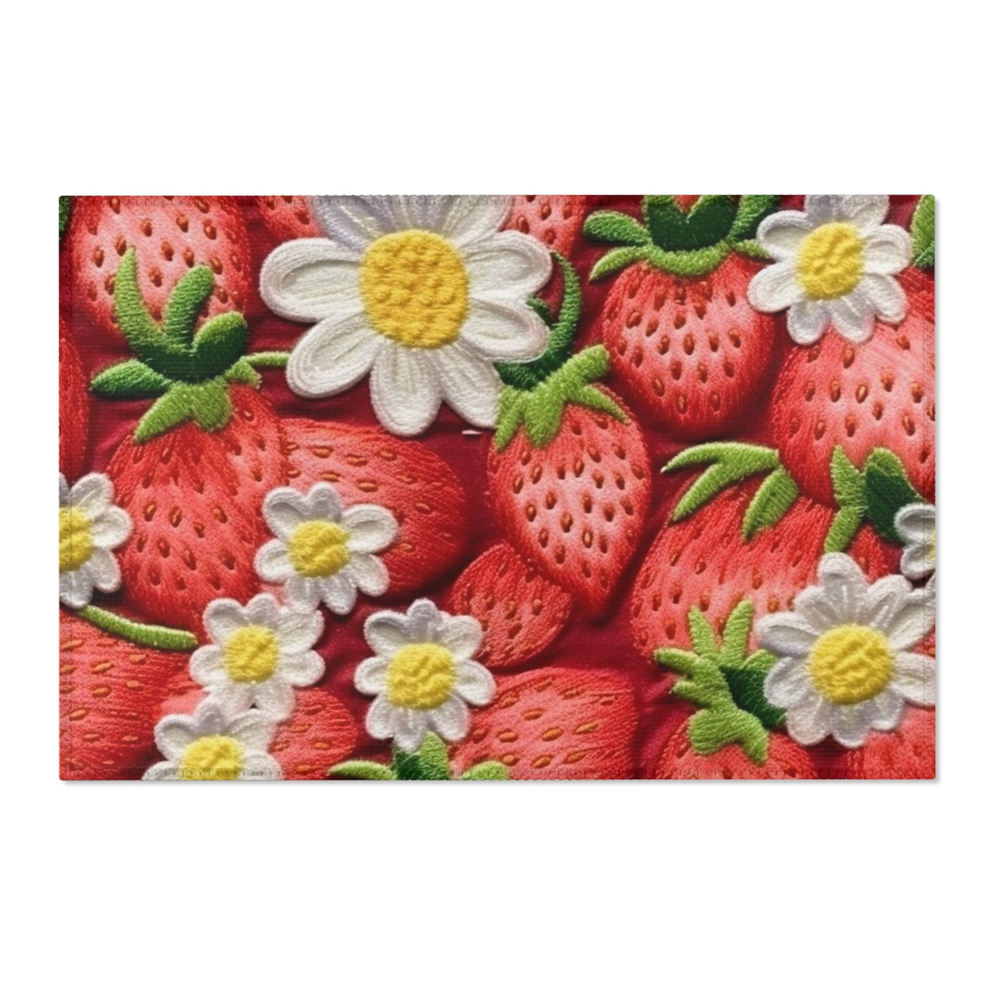 Strawberry Strawberries Embroidery Design - Fresh Pick Red Berry Sweet Fruit - Area Rugs