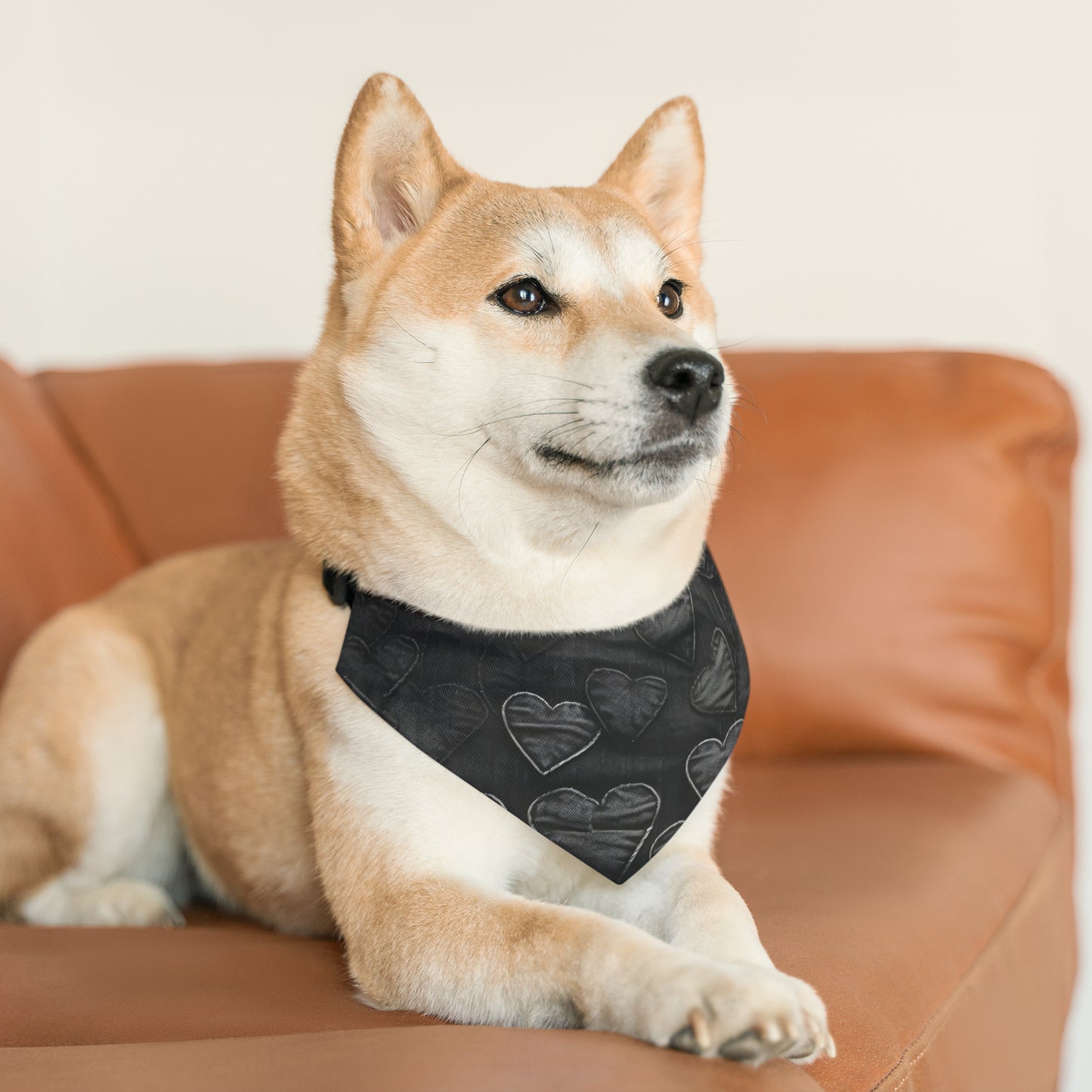 Black: Distressed Denim-Inspired Fabric Heart Embroidery Design - Dog & Pet Bandana Collar