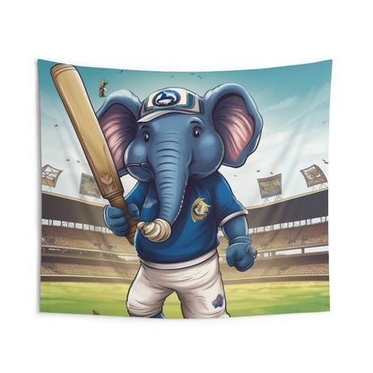 India Elephant Cricket Sport Star: Pitch, Run, Stump Game - Animated Charm - Indoor Wall Tapestries