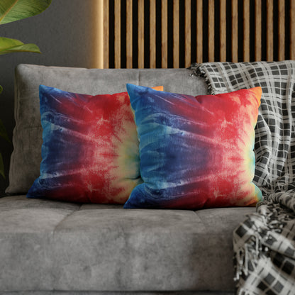 Rainbow Tie-Dye Denim: Vibrant Multi-Color, Fabric Design Spectacle - Spun Polyester Square Pillow Case