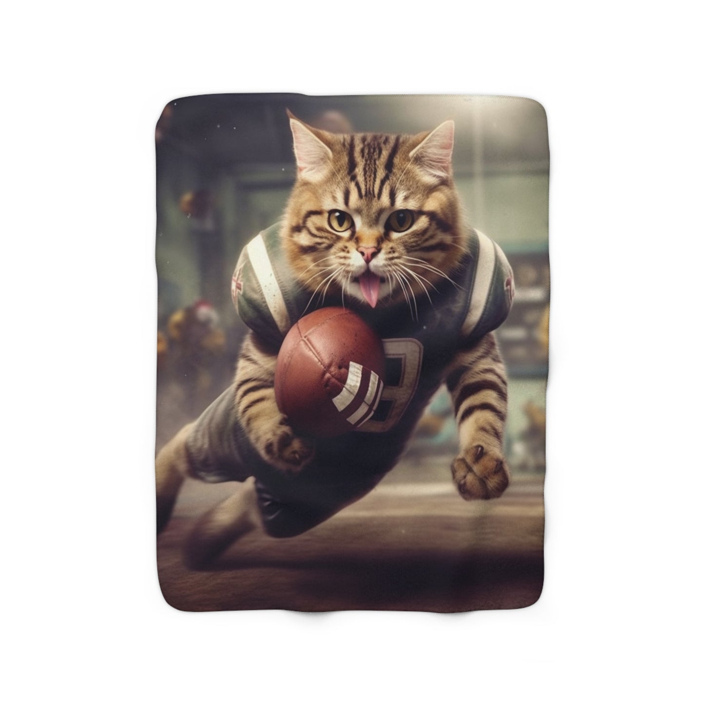 Football Field Felines: スポーツ タックルで得点ゲームのポジションにいる子猫 - シェルパ フリース ブランケット