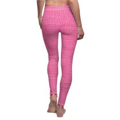 Doll-Like Pink Denim Designer Fabric Style - Women's Cut & Sew Casual Leggings (AOP)