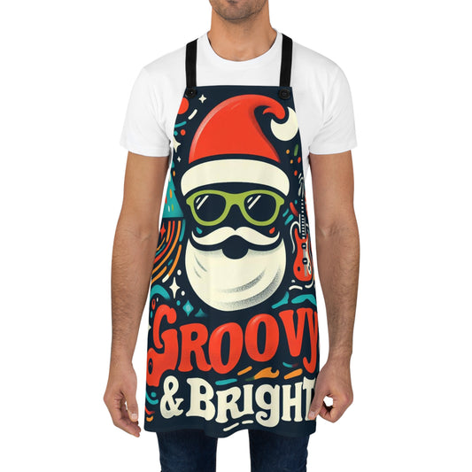 Groovy & Bright Santa Vibes - Retro Christmas Charm with Funky Guitar and Festive Trees - Apron (AOP)