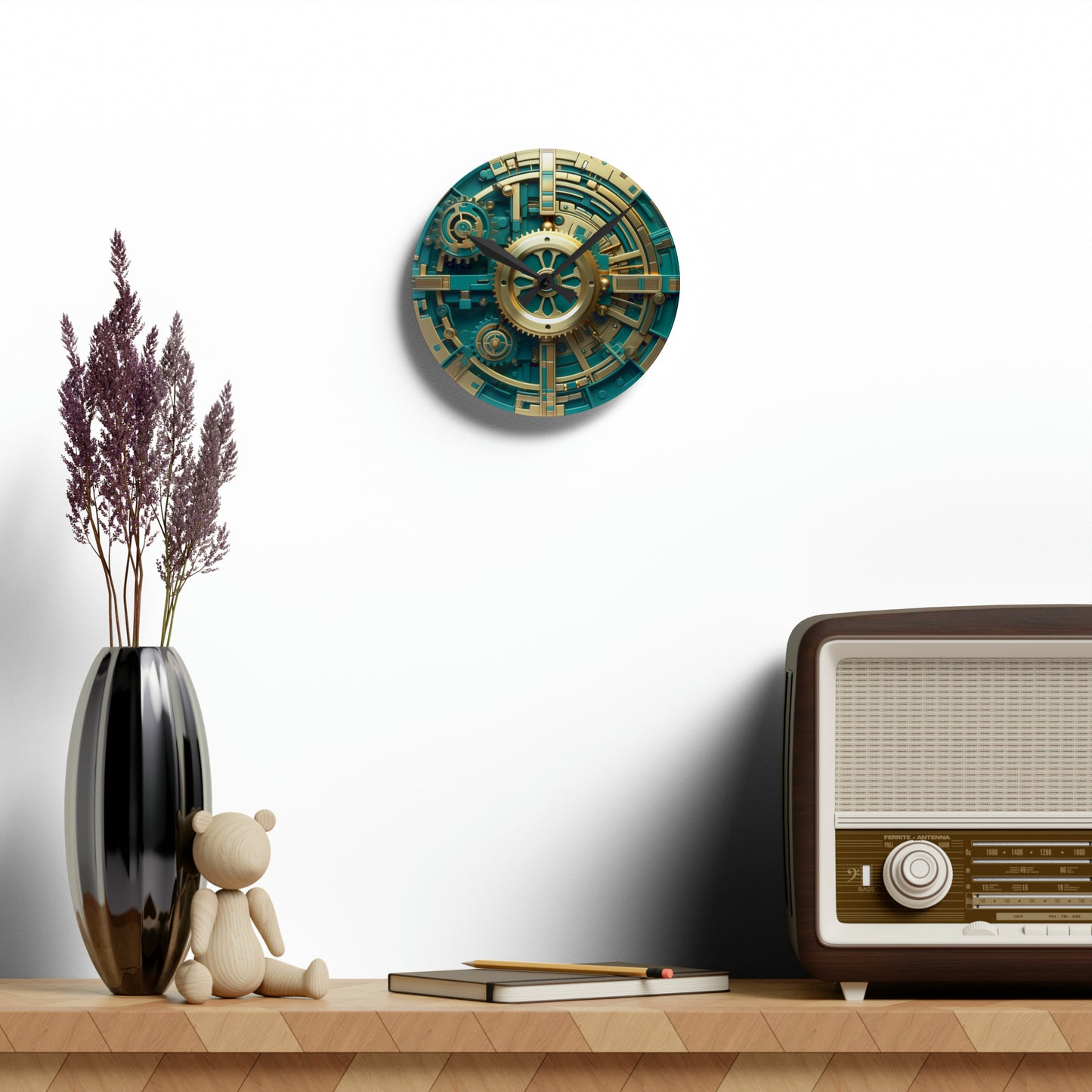 Steampunk Teal Acrylic Wall Clock