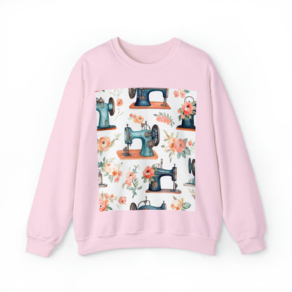 Watercolor Sewing Machines & Floral Bouquets: Antique Feminine Minimalist Styling - Unisex Heavy Blend™ Crewneck Sweatshirt