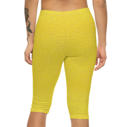 Sunshine Yellow Lemon: Denim-Inspired, Cheerful Fabric - Women’s Capri Leggings (AOP)