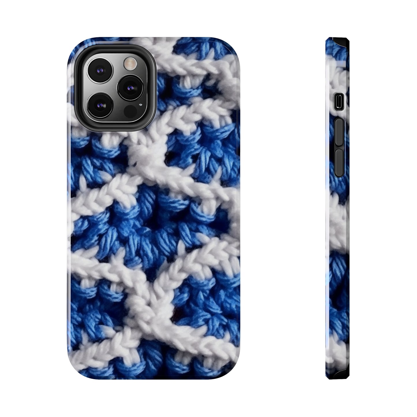 Blueberry Blue Crochet, White Accents, Classic Textured Pattern - Tough Phone Cases