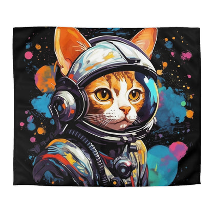 Astro Cat Adventure Feline - Pop Art, Floating in Cosmic Space - Microfiber Duvet Cover