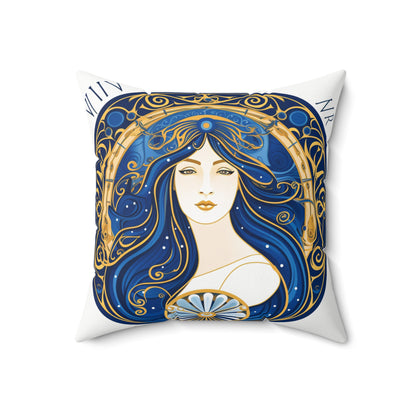 Virgo Zodiac Circular Symmetry in Gold Royal Blue - Spun Polyester Square Pillow