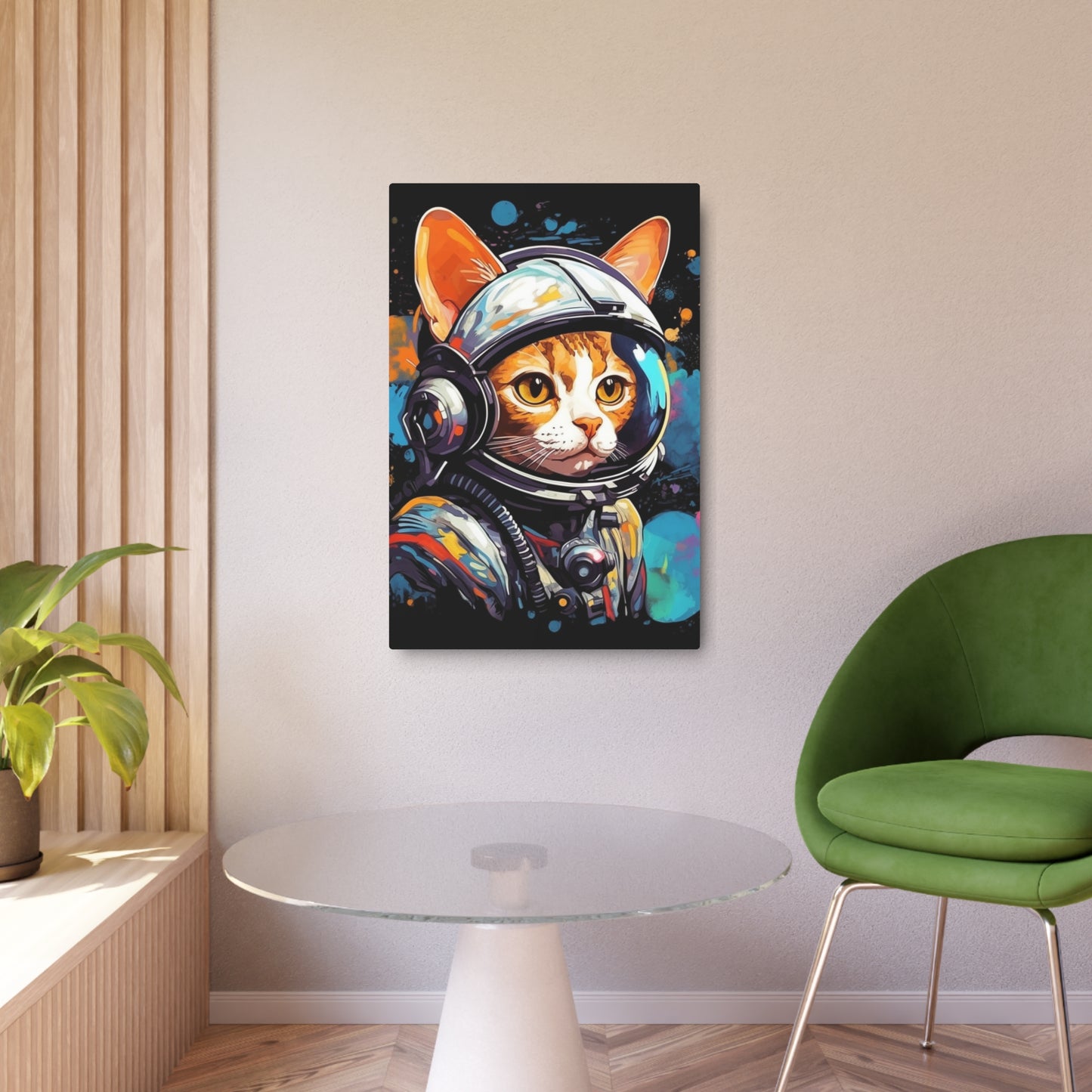 Astro Cat Adventure Feline - Pop Art, Floating in Cosmic Space - Metal Art Sign