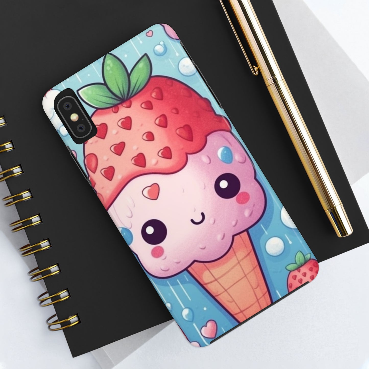 Kawaii Strawberry Sundae Cone - Traditional Japanese Anime Dessert Delight - Sweet Berry Otaku Gift - Tough Phone Cases