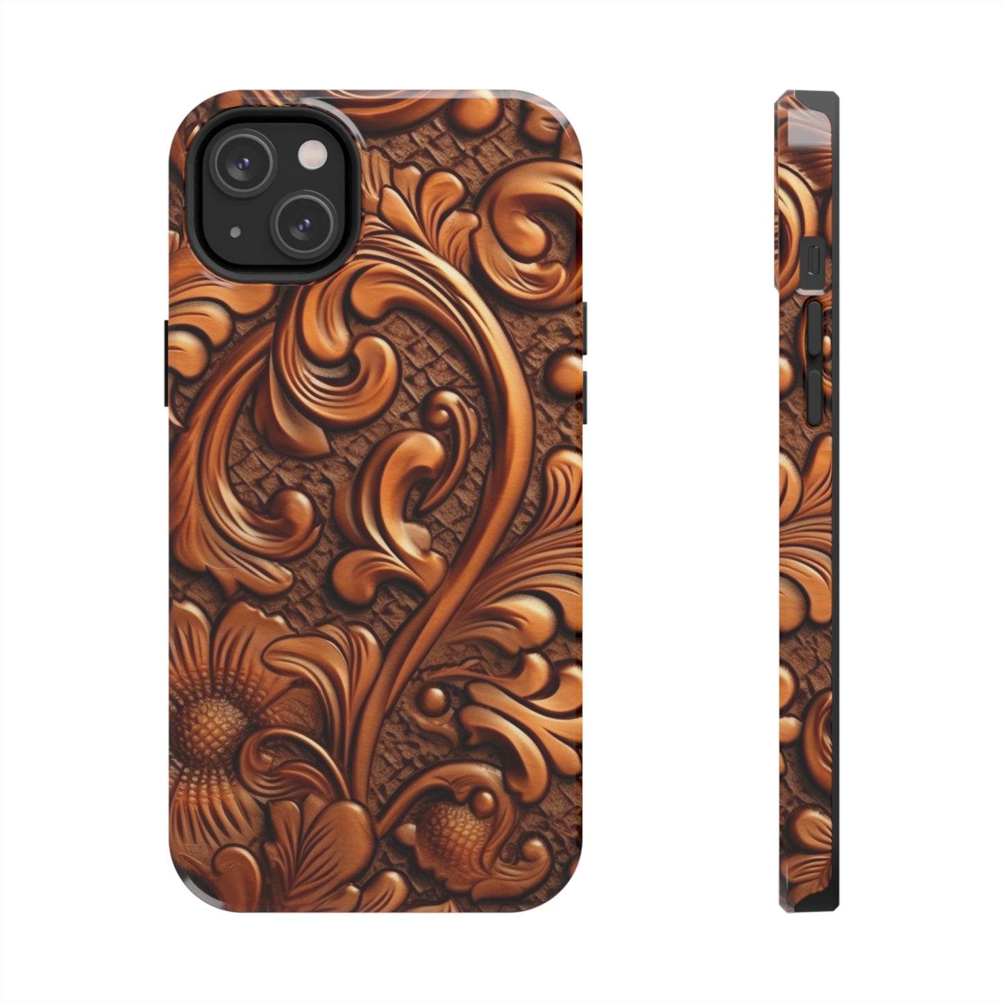 Leather Flower Cognac Classic Brown Timeless American Cowboy Design - Tough Phone Cases