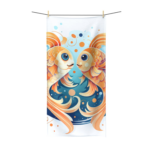 Charming Cartoon Fish Pisces - Dreamy Zodiac Illustration - Polycotton Towel