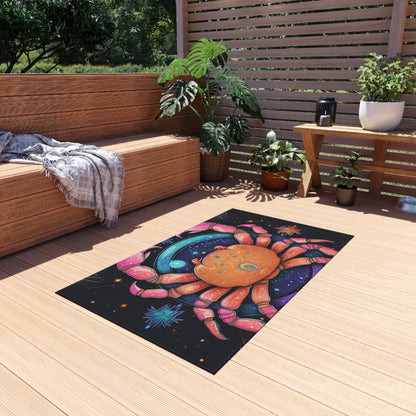 Rainbow Celestial Crab - Vibrant Cancer Zodiac Sign Art - Outdoor Rug