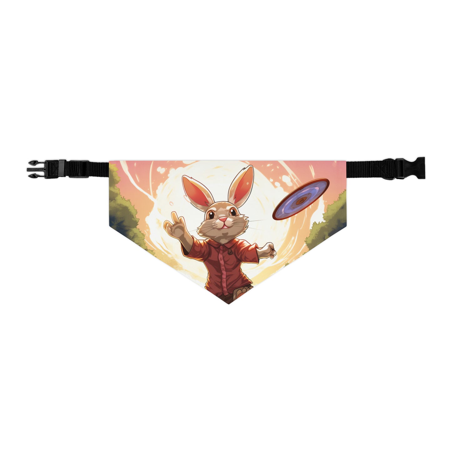 Disc Golf Rabbit: Bunny Aiming Frisbee for Basket Chain - Dog & Pet Bandana Collar